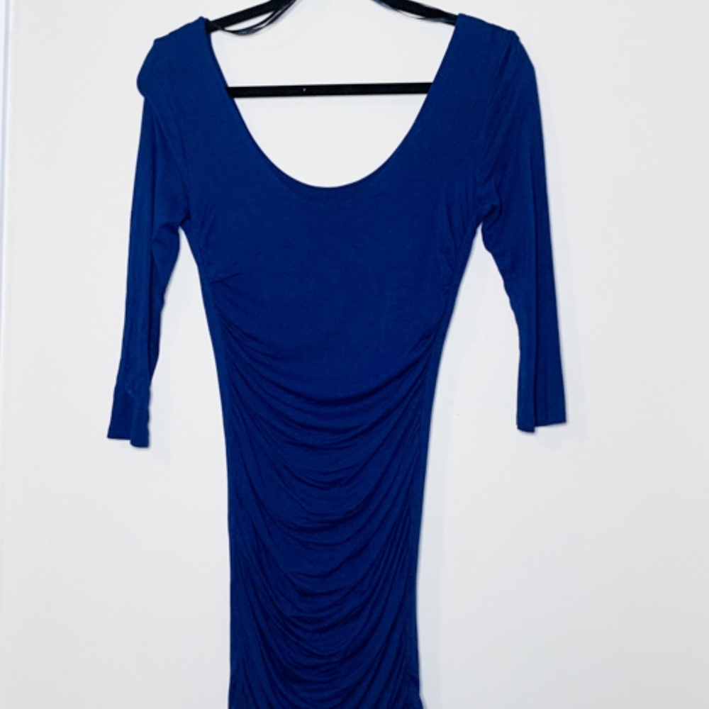 Forever 21 Ruched Blue Dress Long Sleeve